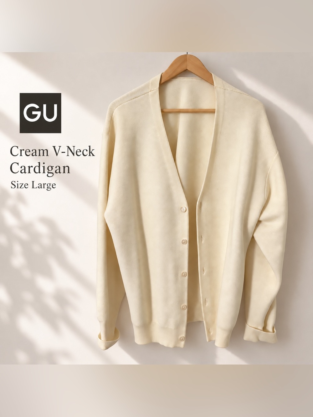 GU Cream C-Neck Button-Front Cardigan Size Large